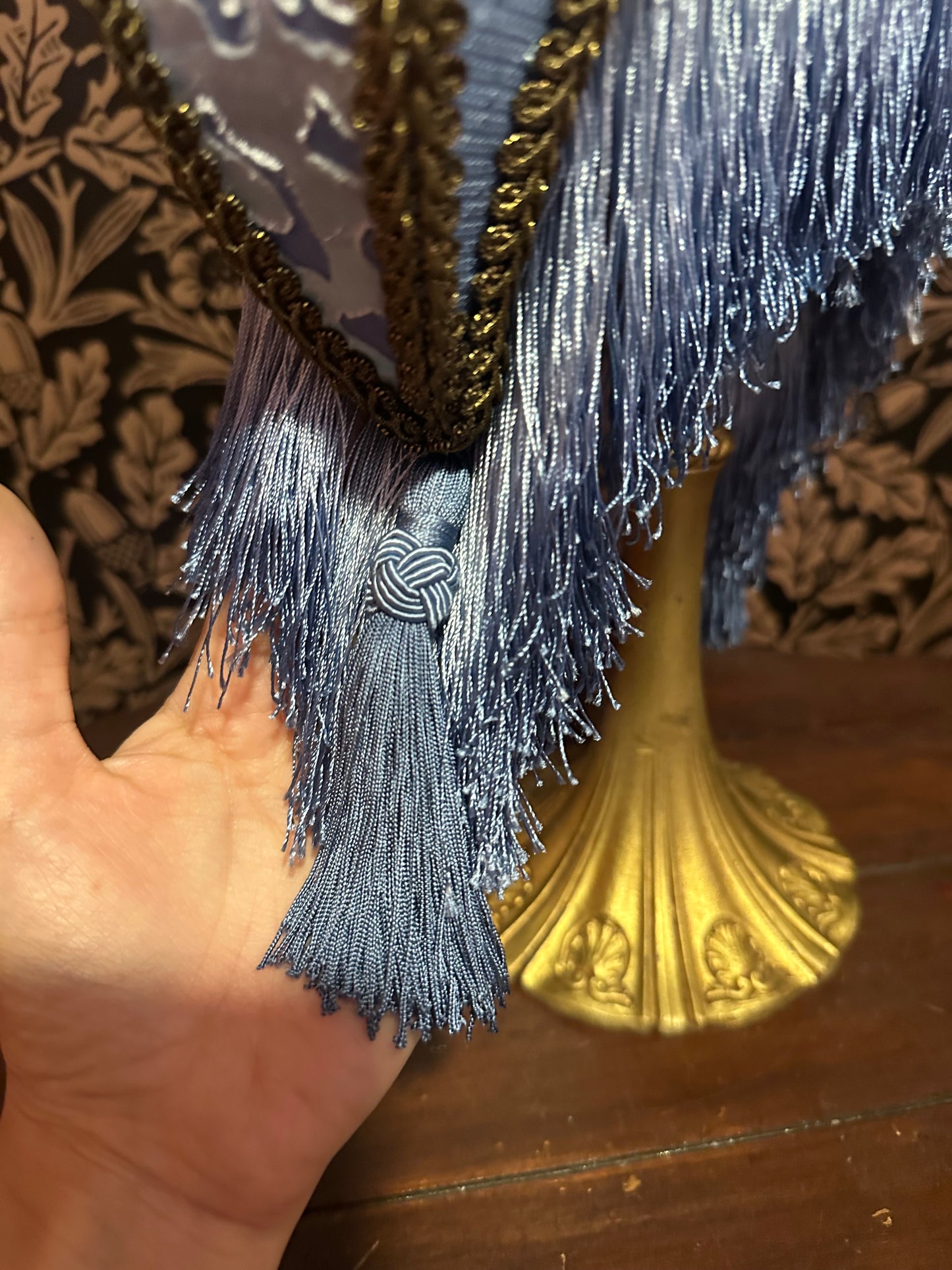 Winter 2025-26 Collection: Baby Blue & Gold Floral "Small Crescent Lampshade"