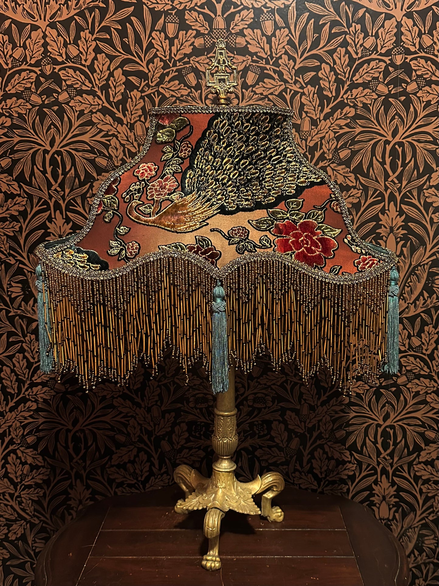 Winter 2025-26 Collection: Vermillion, Teal & Gold Peacock "Large Magic Carpet" Lampshade