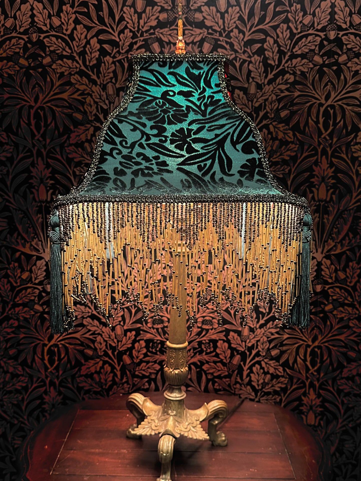 Winter 2025-26 Collection: Vermillion, Teal & Gold Peacock "Large Magic Carpet" Lampshade