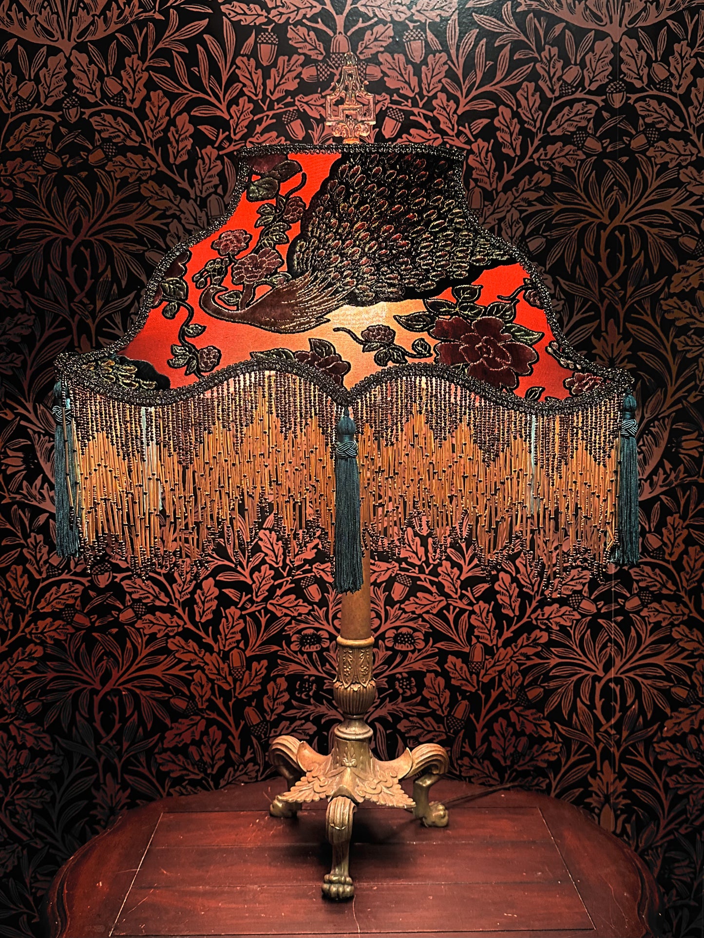 Winter 2025-26 Collection: Vermillion, Teal & Gold Peacock "Large Magic Carpet" Lampshade