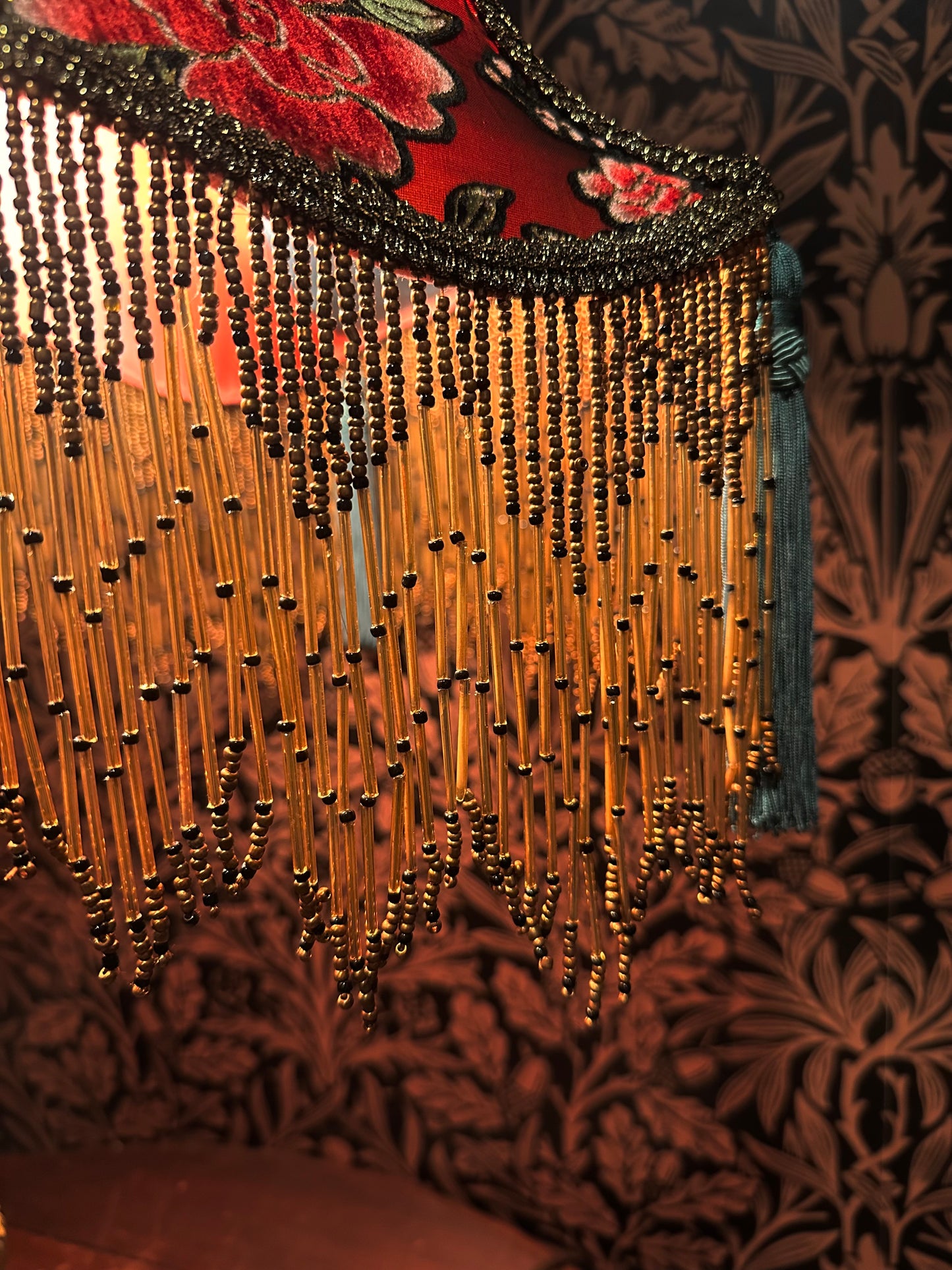 Winter 2025-26 Collection: Vermillion, Teal & Gold Peacock "Large Magic Carpet" Lampshade