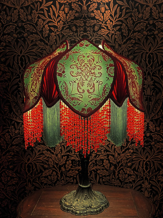Jade Green, Vermillion & Burgundy "Peony Tulip" Lampshade