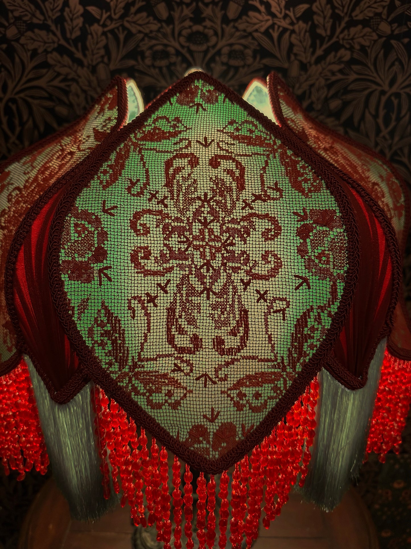 Jade Green, Vermillion & Burgundy "Peony Tulip" Lampshade