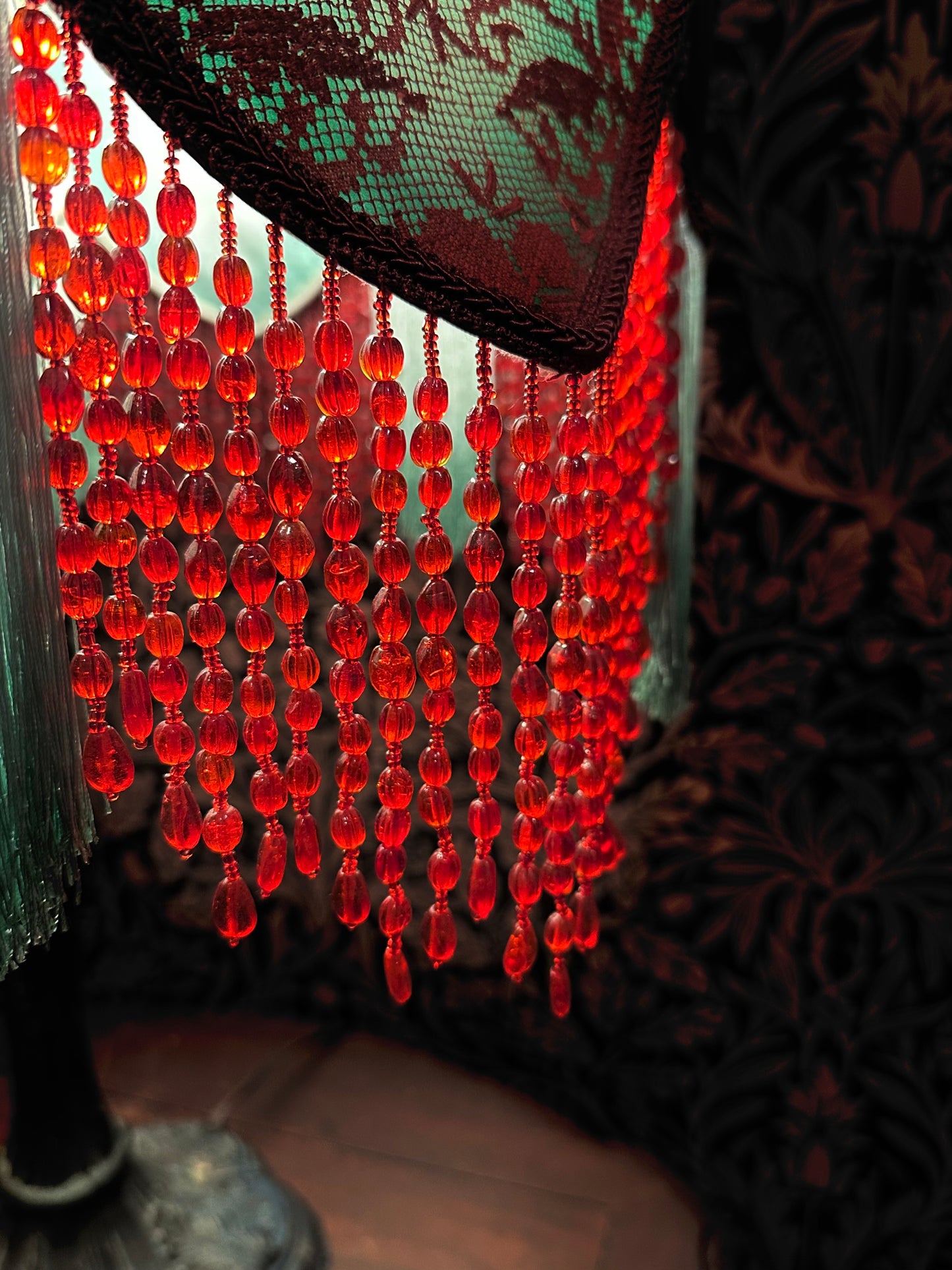 Jade Green, Vermillion & Burgundy "Peony Tulip" Lampshade