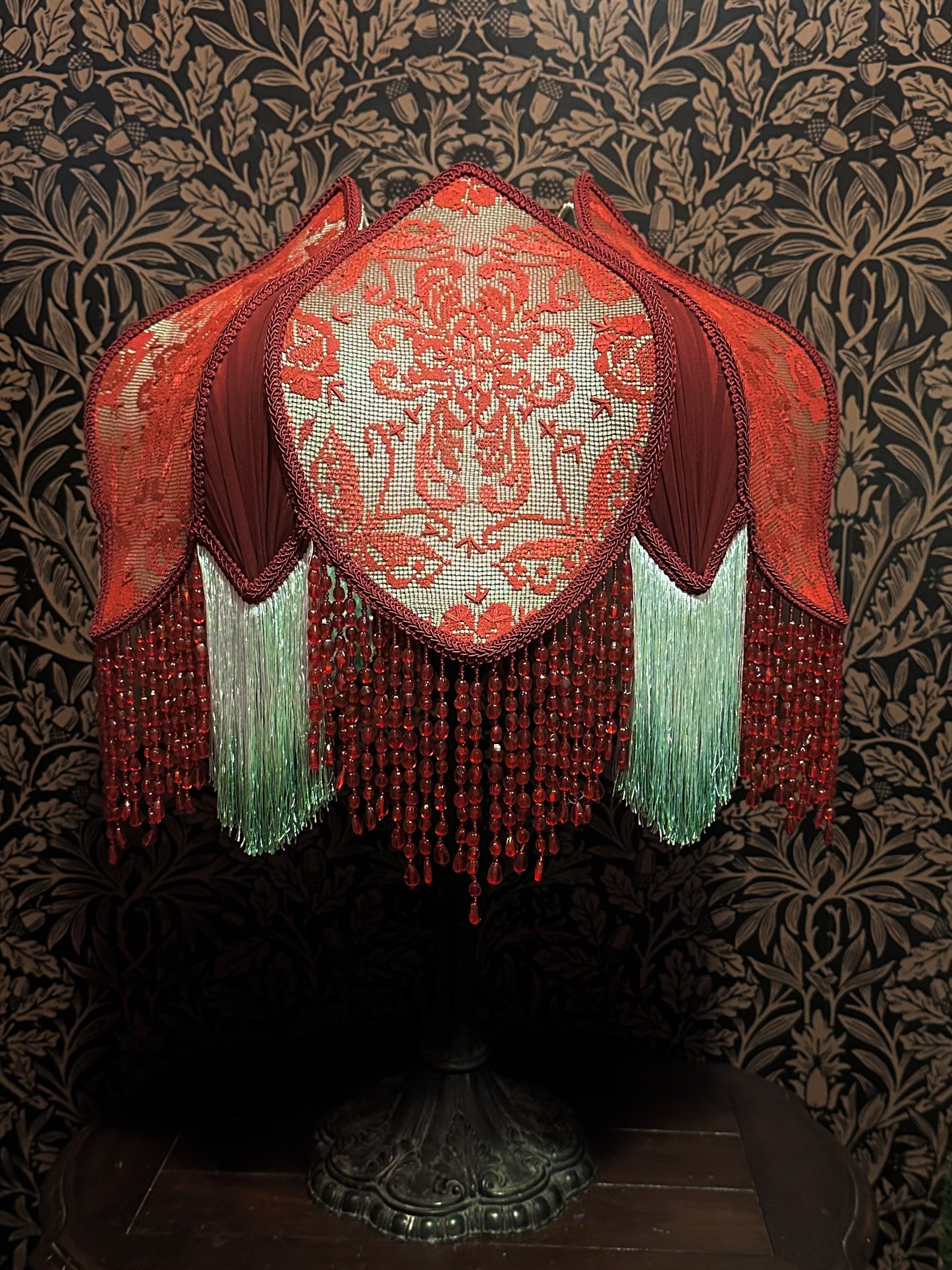 Jade Green, Vermillion & Burgundy "Peony Tulip" Lampshade