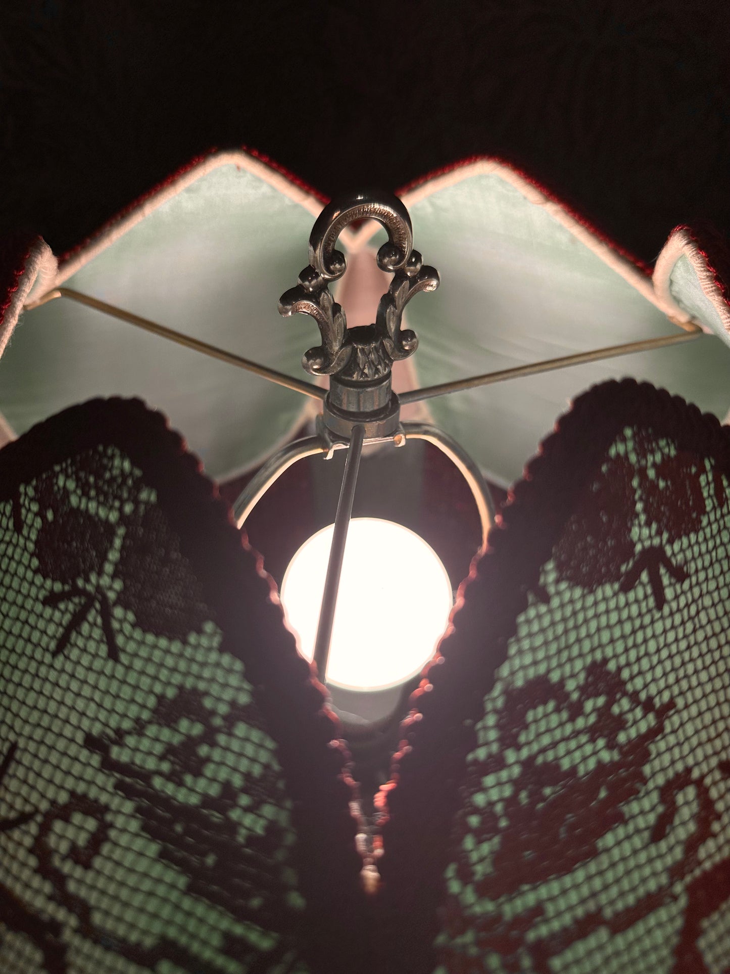 Jade Green, Vermillion & Burgundy "Peony Tulip" Lampshade