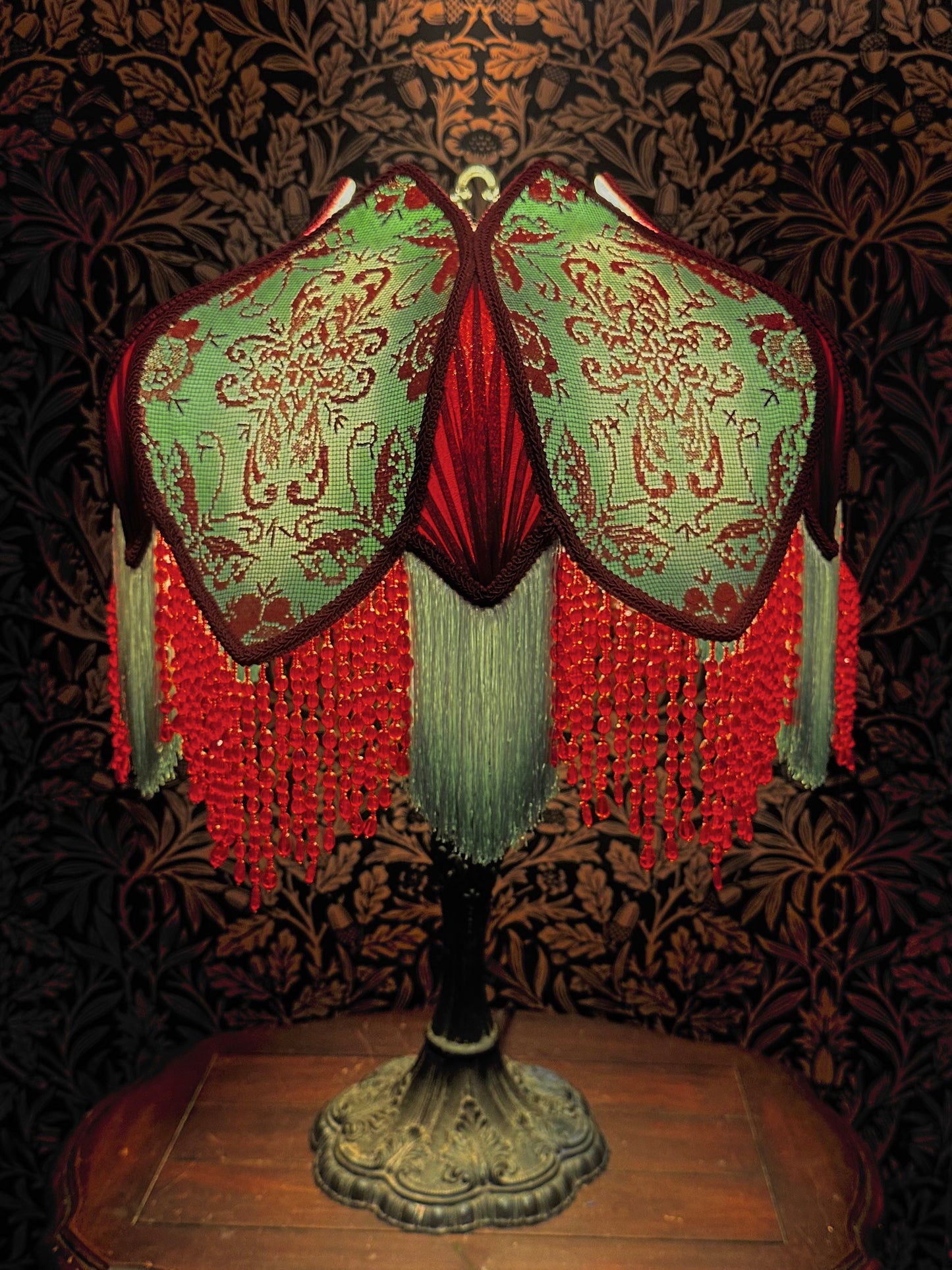 Jade Green, Vermillion & Burgundy "Peony Tulip" Lampshade