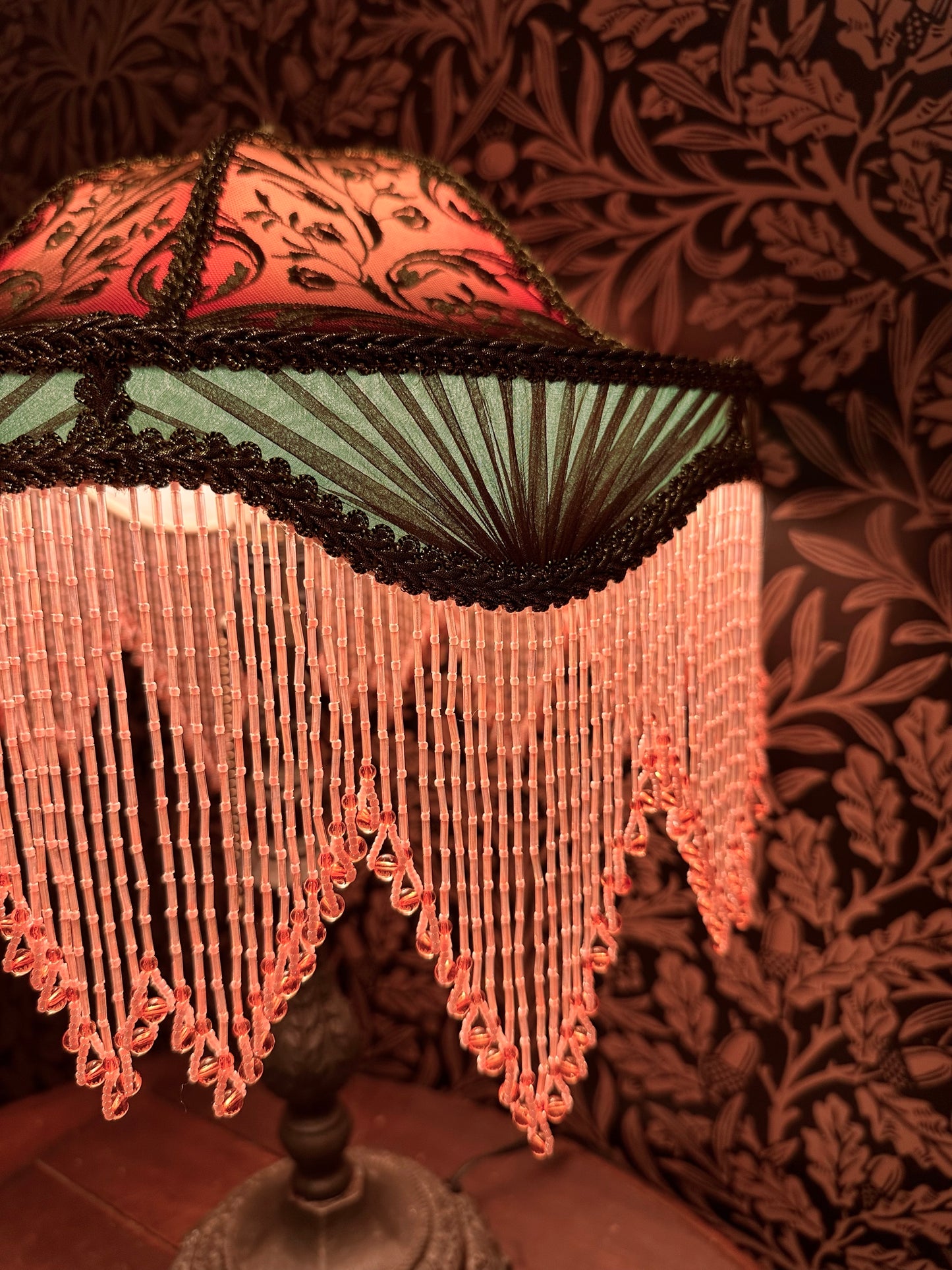 Coral, Mint, Brown & Gold "Hop Sing" Lampshade