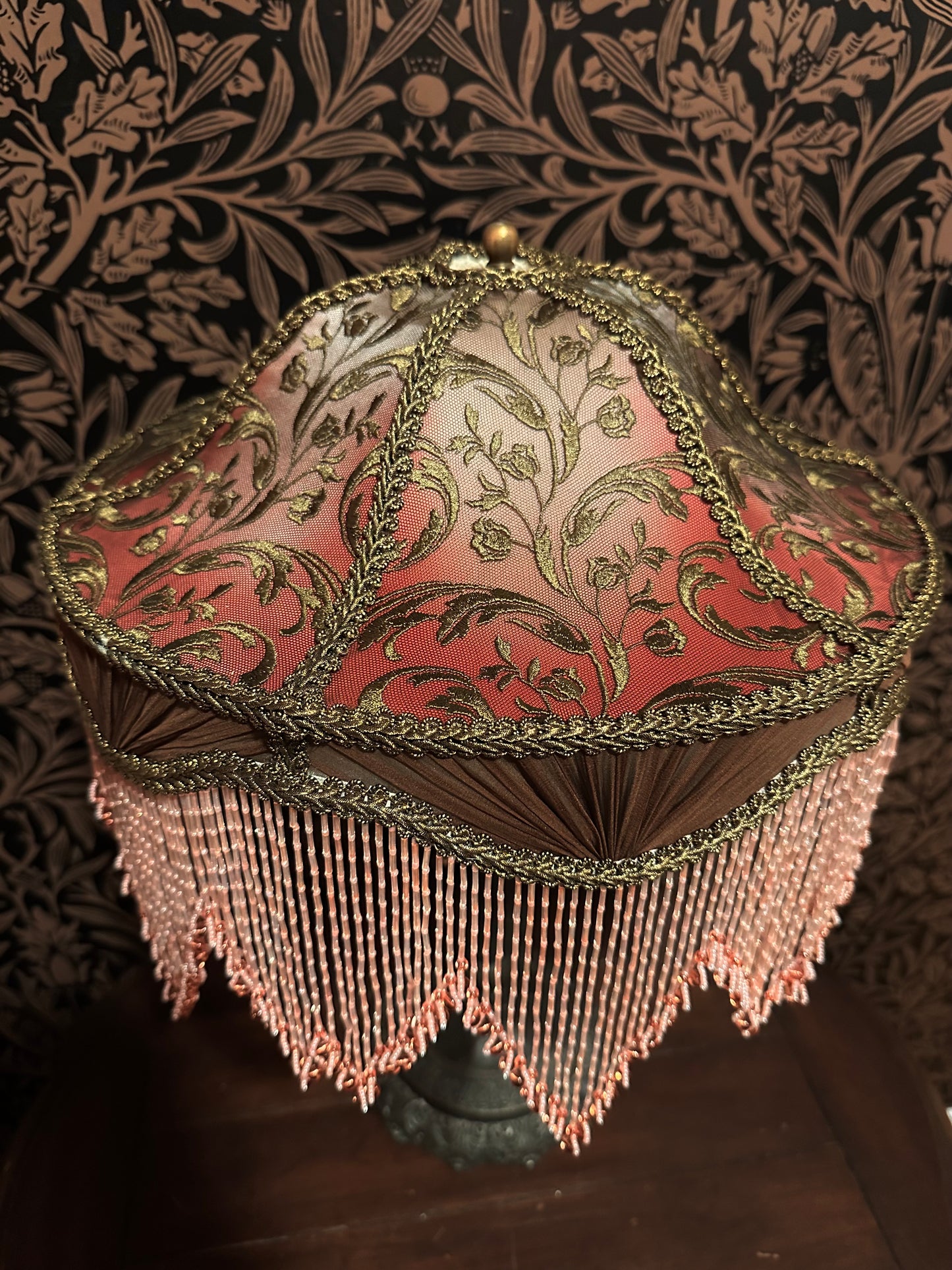 Coral, Mint, Brown & Gold "Hop Sing" Lampshade