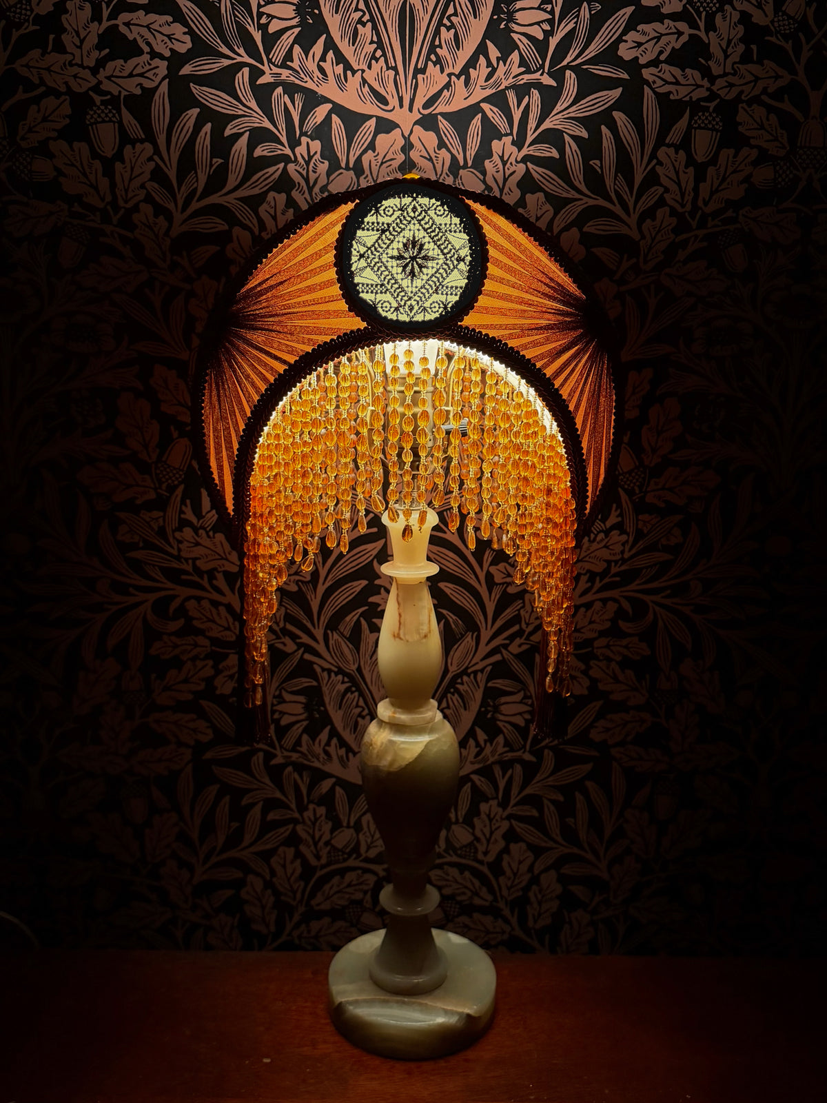 Autumn 2026 Collection: Amber, Pale Green & Mahogany Red "Medium Crescent" Lampshade