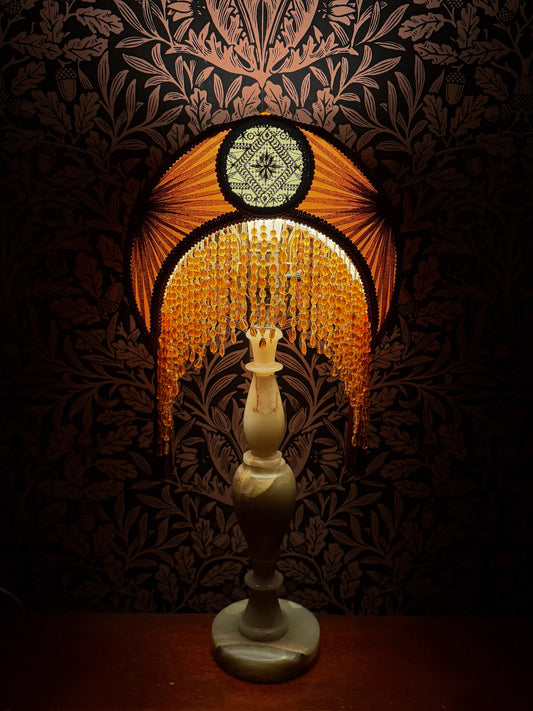 Autumn 2026 Collection: Amber, Pale Green & Mahogany Red "Medium Crescent" Lampshade
