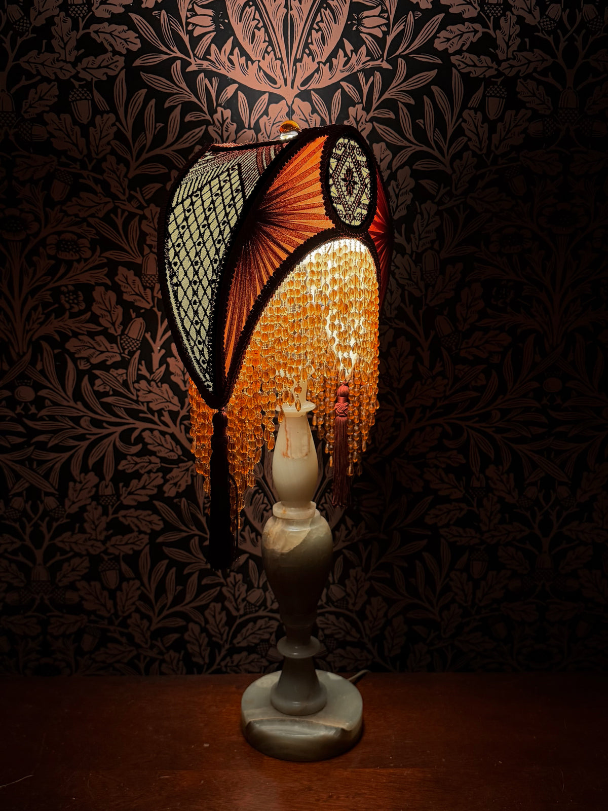 Autumn 2026 Collection: Amber, Pale Green & Mahogany Red "Medium Crescent" Lampshade
