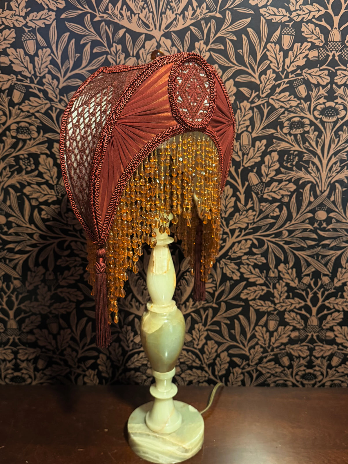 Autumn 2026 Collection: Amber, Pale Green & Mahogany Red "Medium Crescent" Lampshade