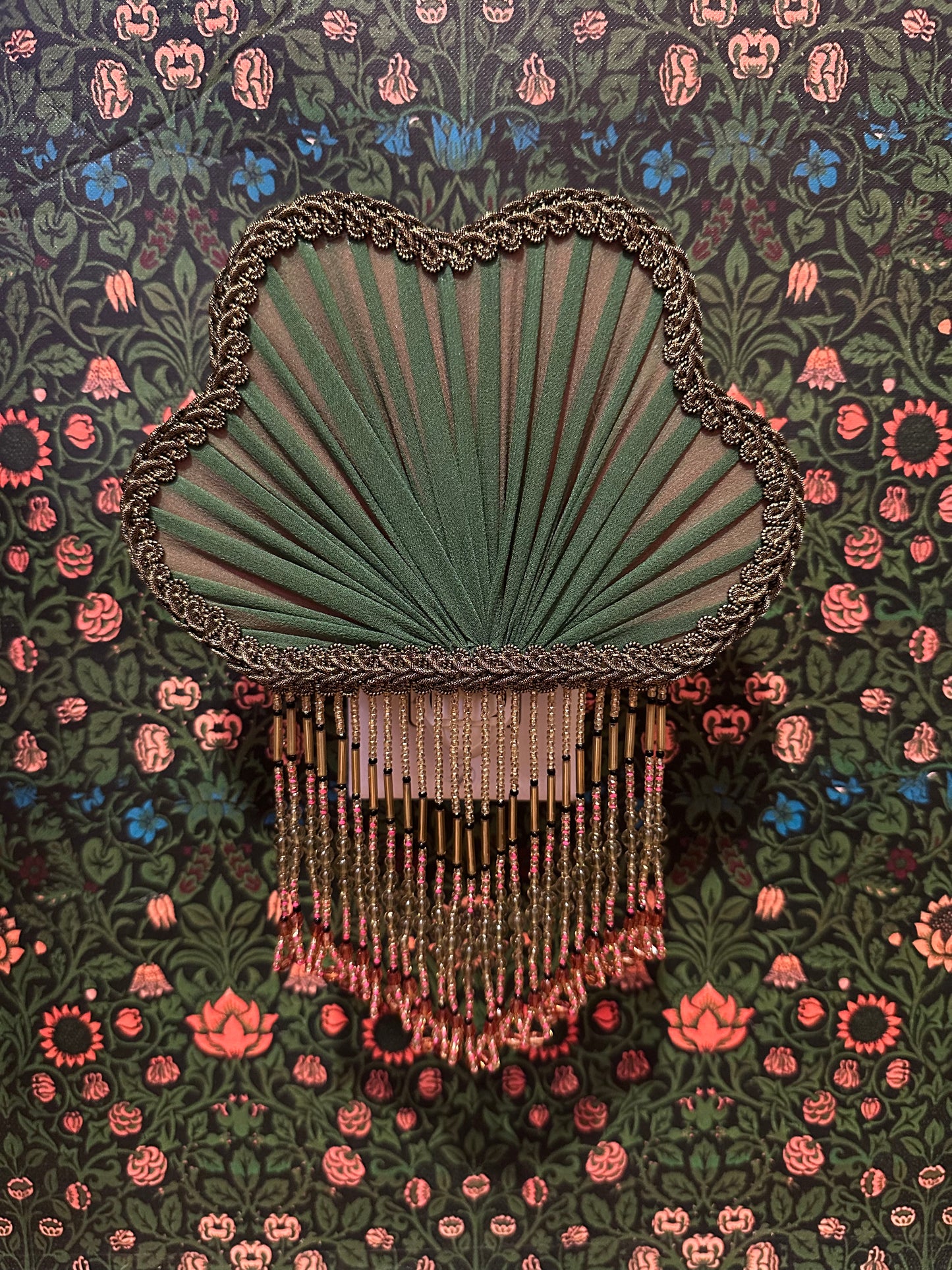 Green, Coral & Gold Pleated Fan Night Light