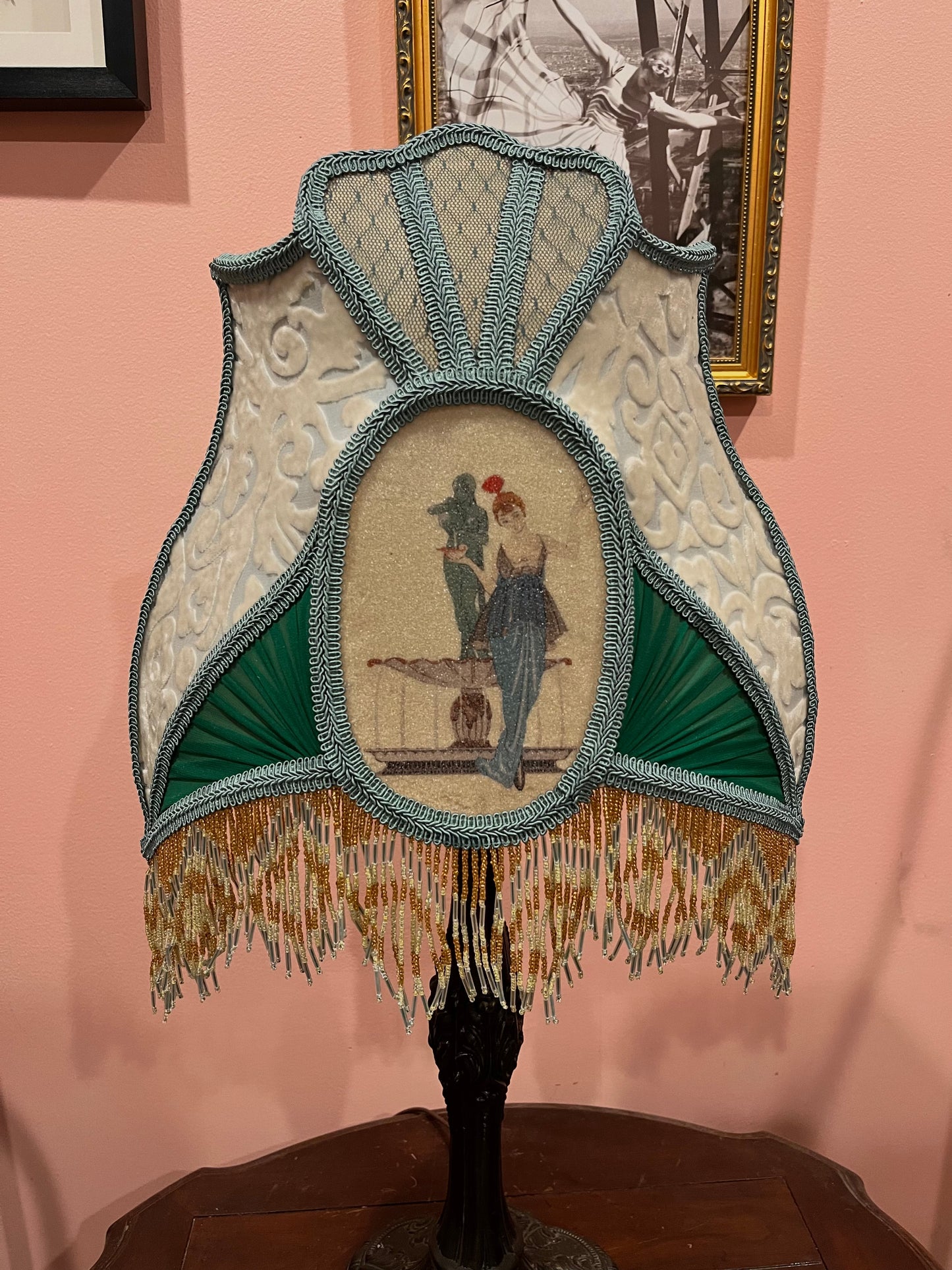 Blue, Green & Gold 1920s Victorian Sugar Shade
