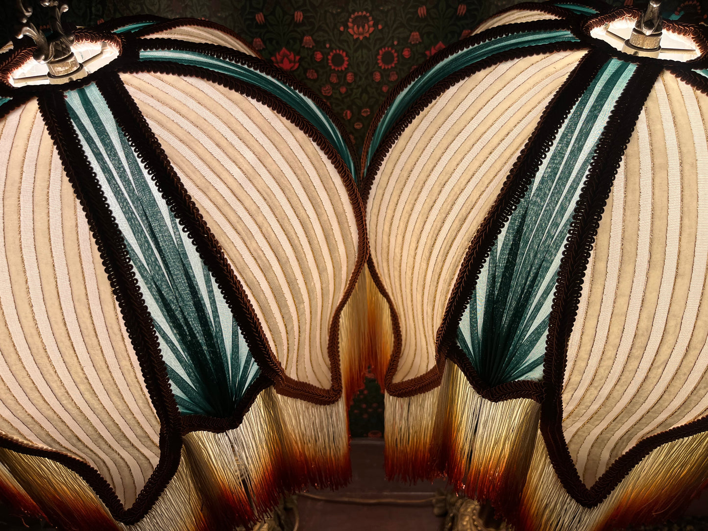 Cream, Rust & Sea Green Striped Lampshade Pair