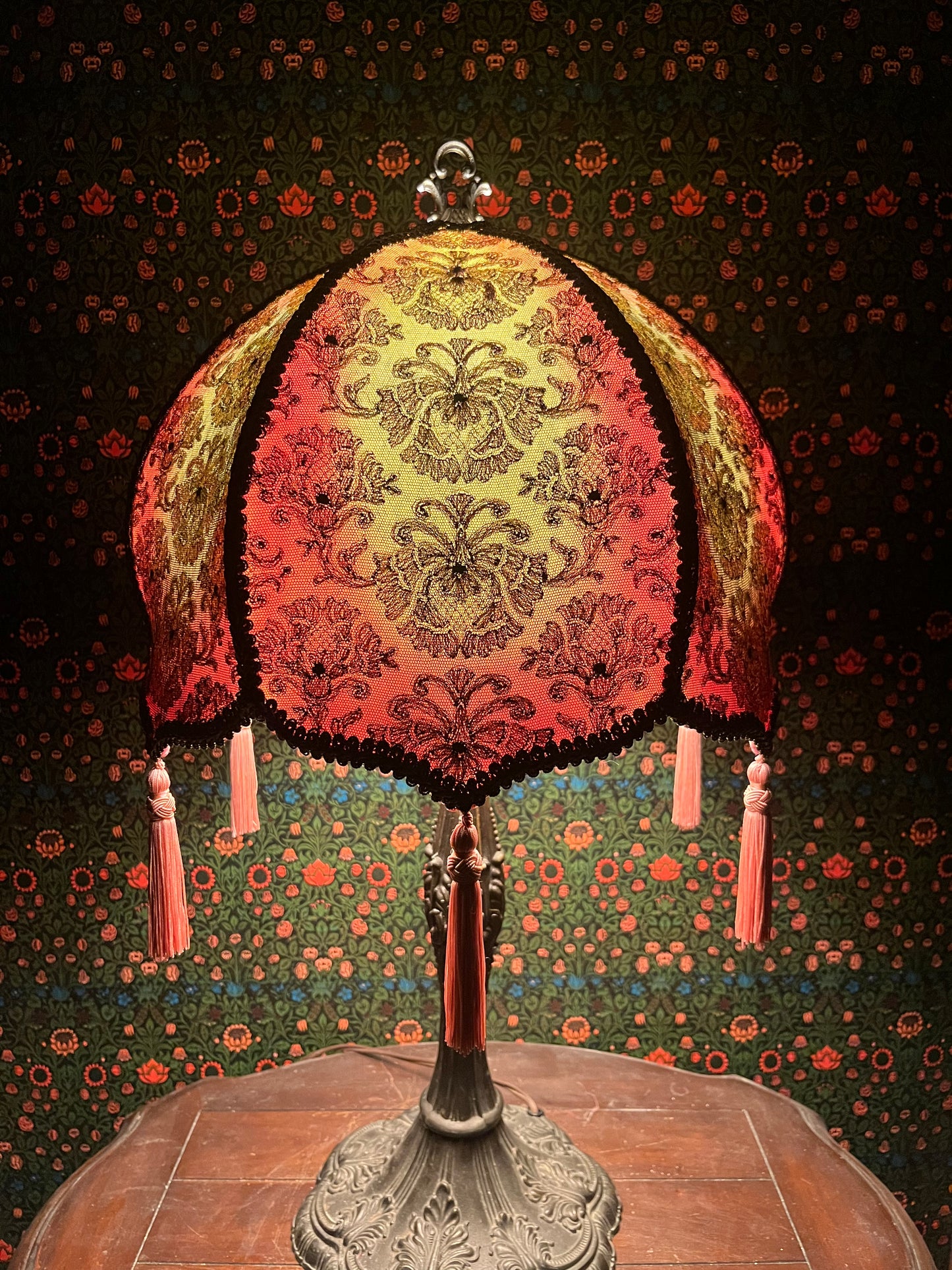 Gold & Pink Antique Embroidery Mushroom Lampshade