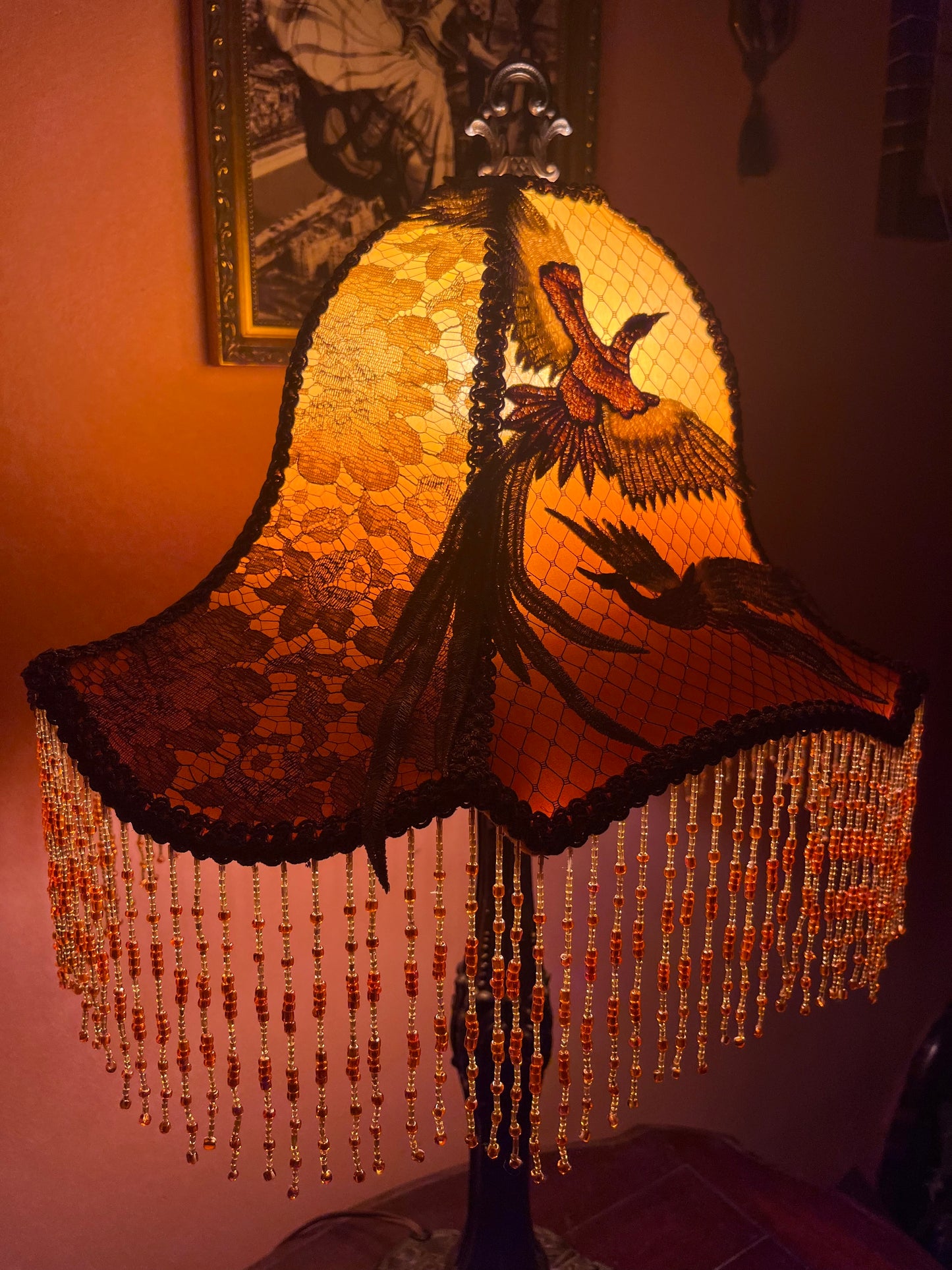 Apricot, Orange & Gold Crane Lampshade
