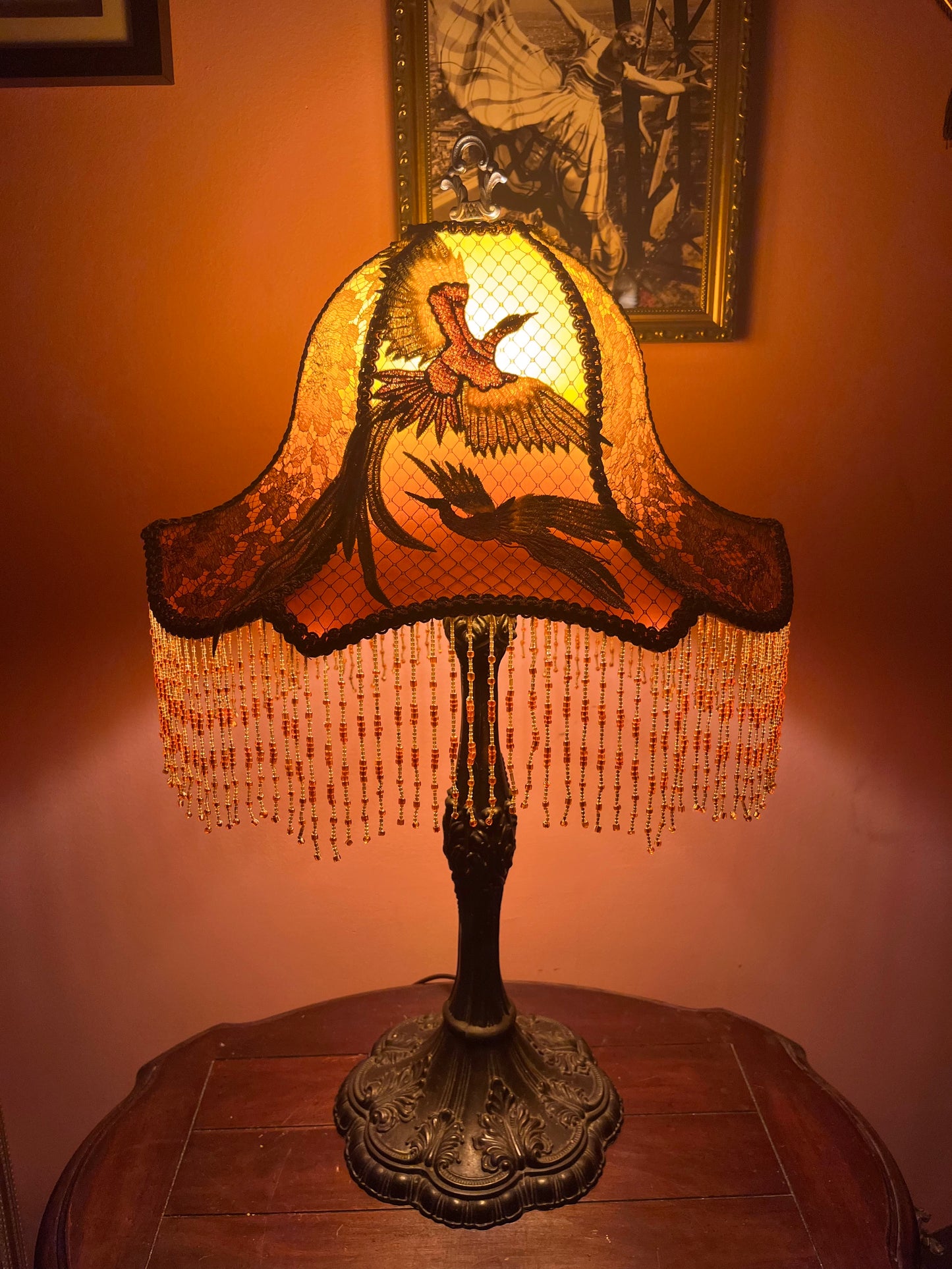 Apricot, Orange & Gold Crane Lampshade