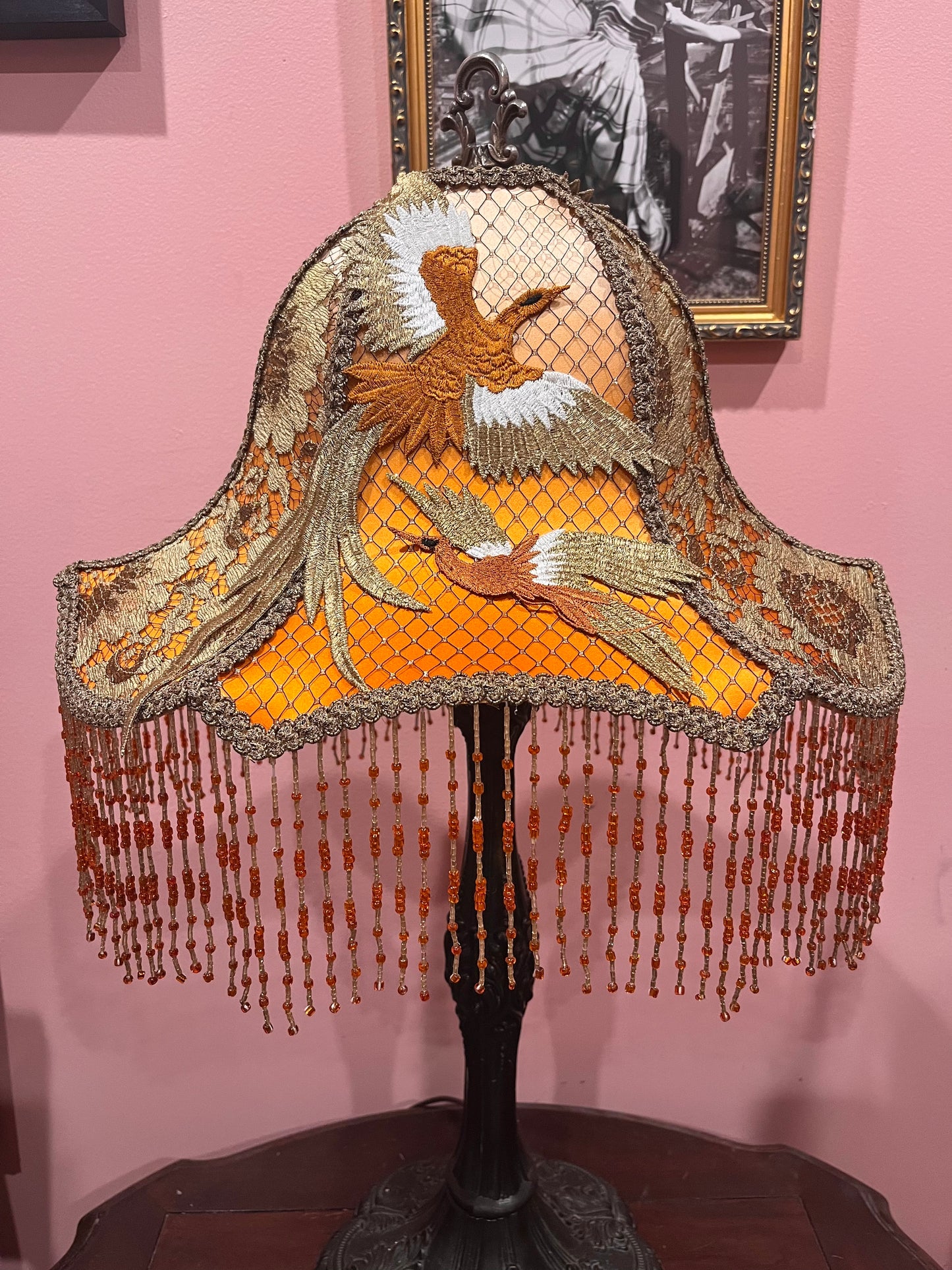 Apricot, Orange & Gold Crane Lampshade