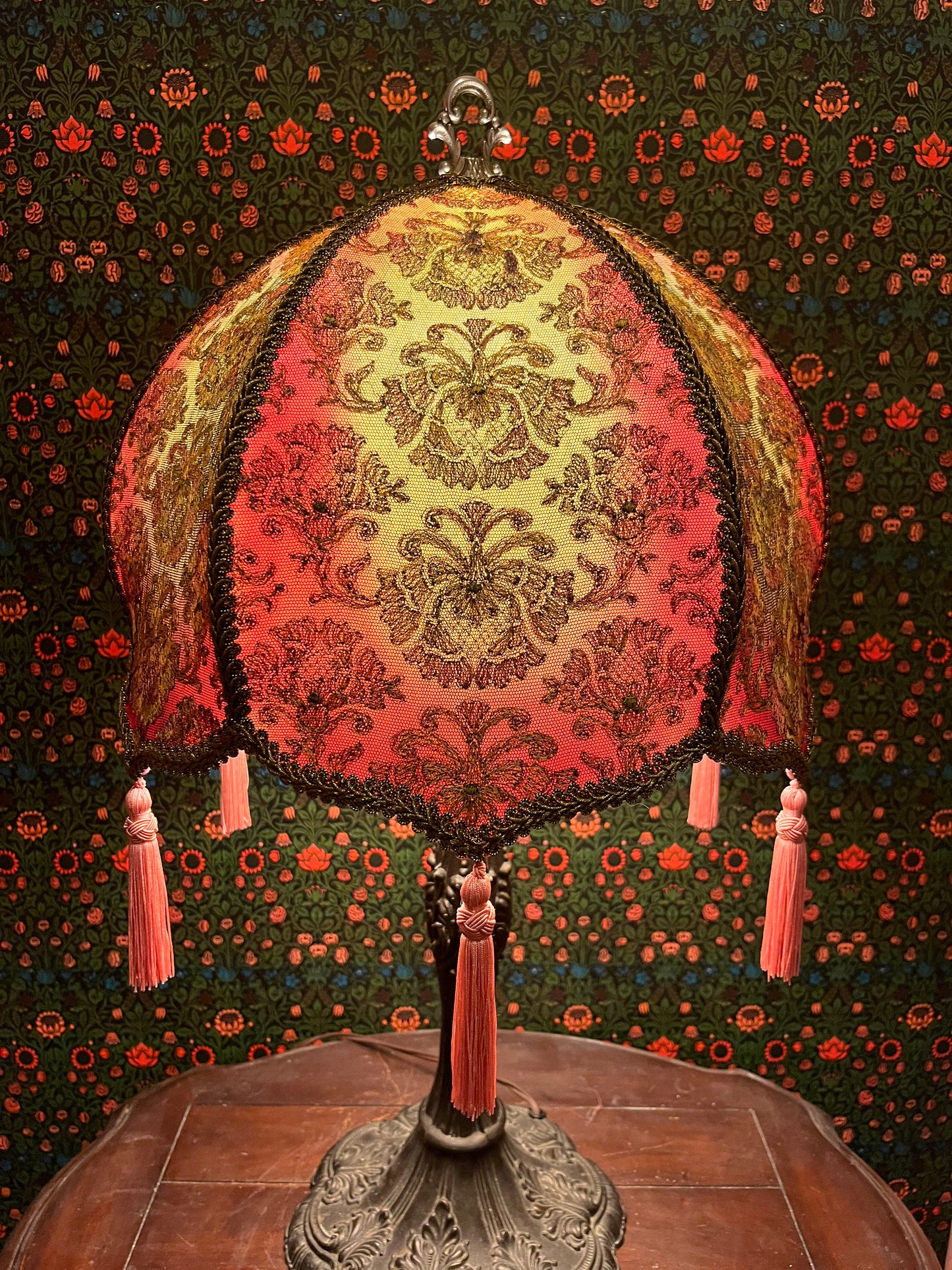 Gold & Pink Antique Embroidery Mushroom Lampshade