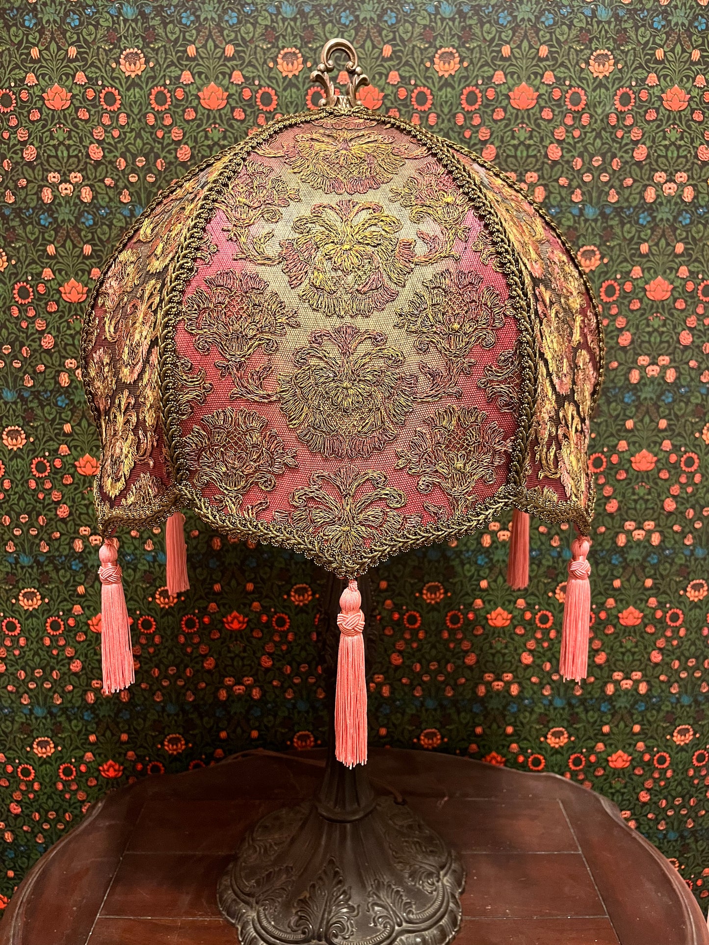 Gold & Pink Antique Embroidery Mushroom Lampshade