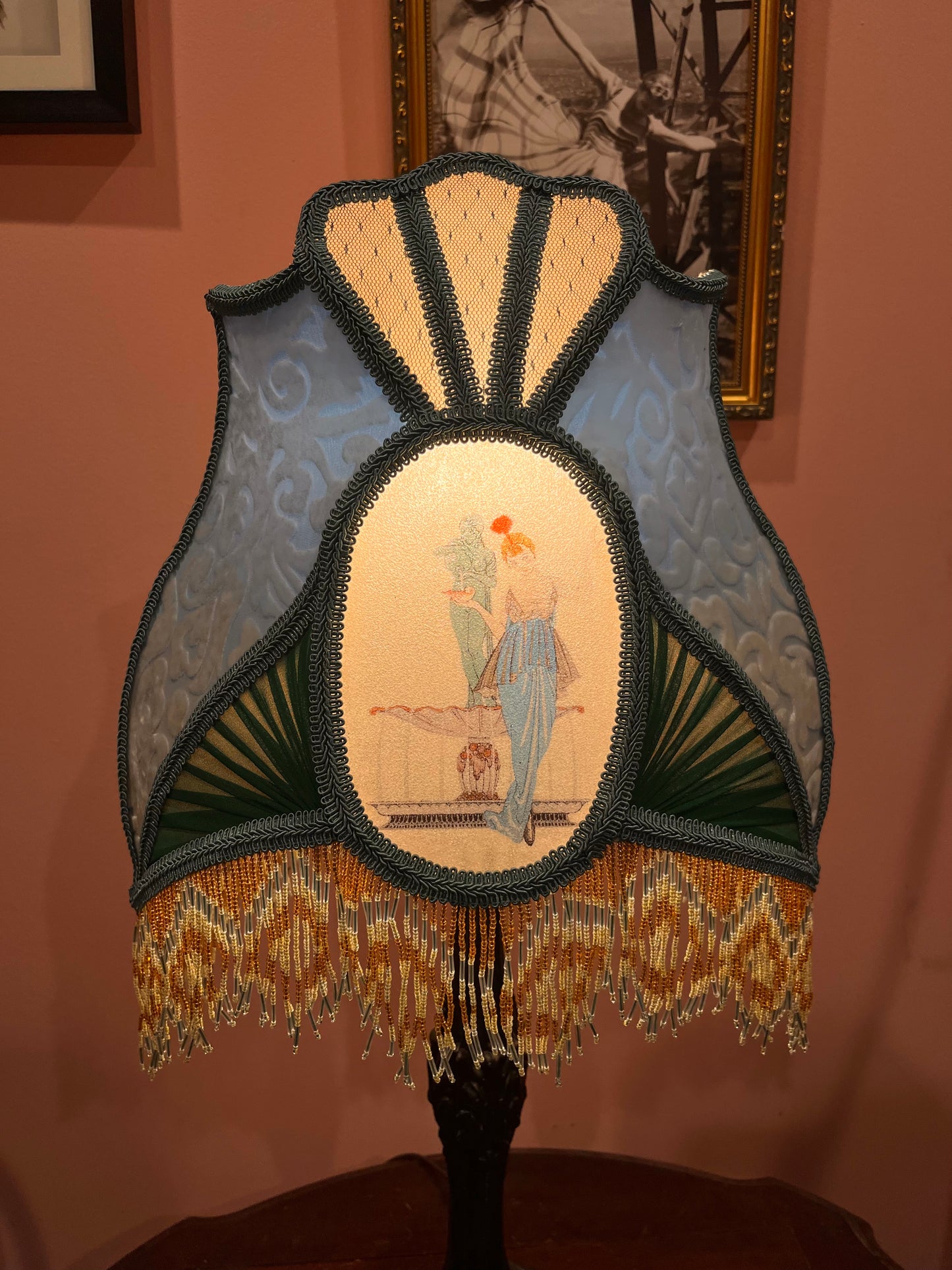 Blue, Green & Gold 1920s Victorian Sugar Shade
