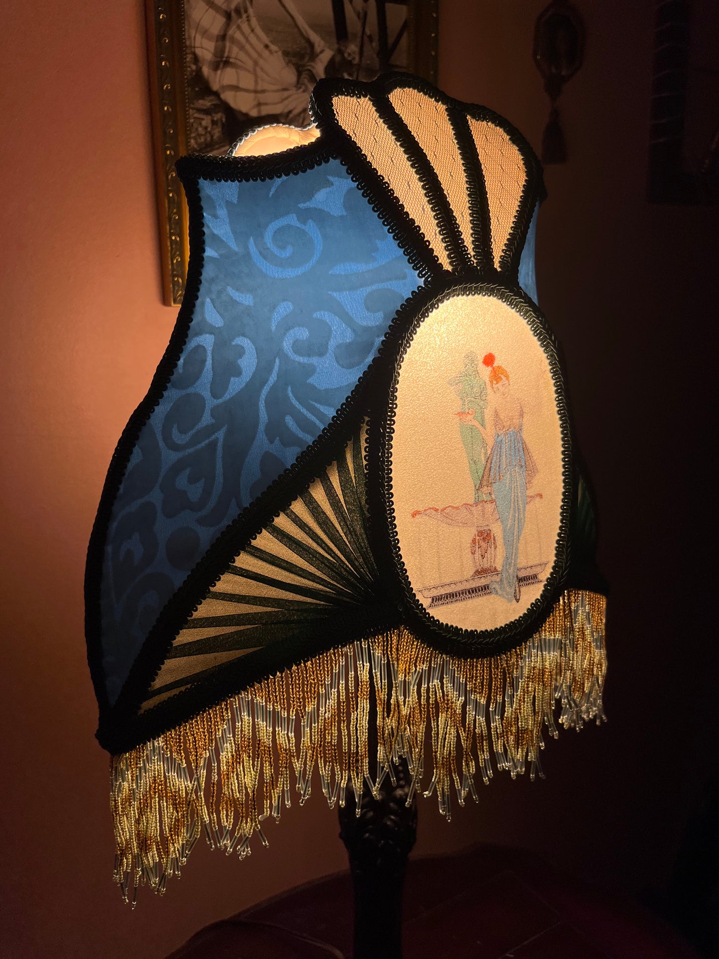 Blue, Green & Gold 1920s Victorian Sugar Shade