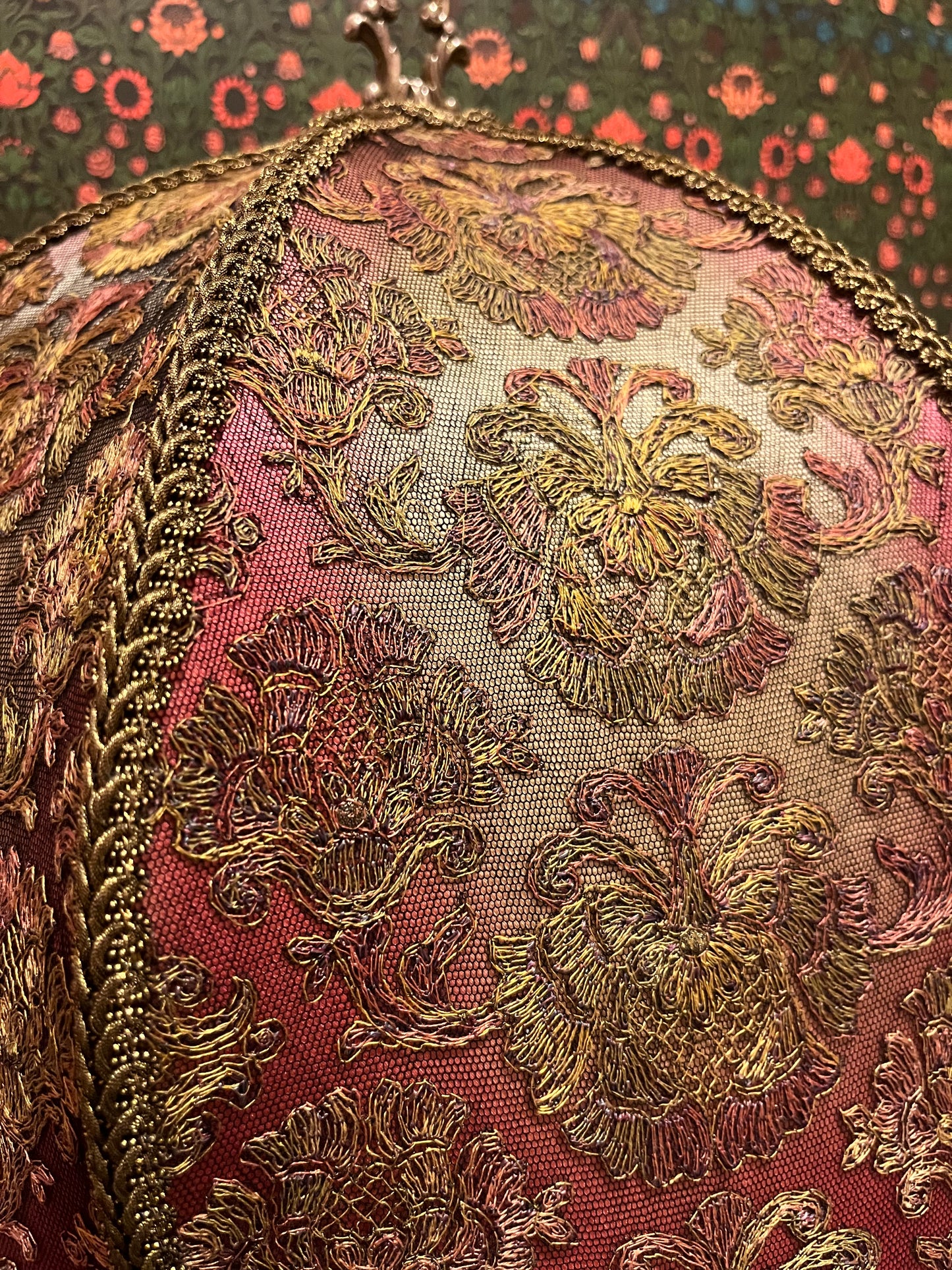Gold & Pink Antique Embroidery Mushroom Lampshade