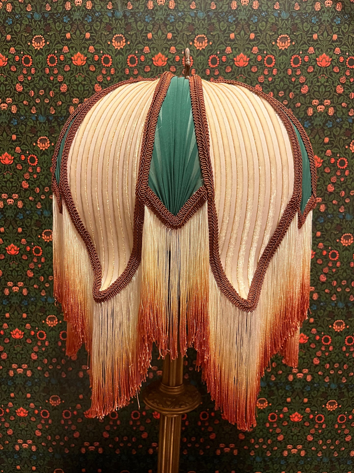 Cream, Rust & Sea Green Striped Lampshade Pair