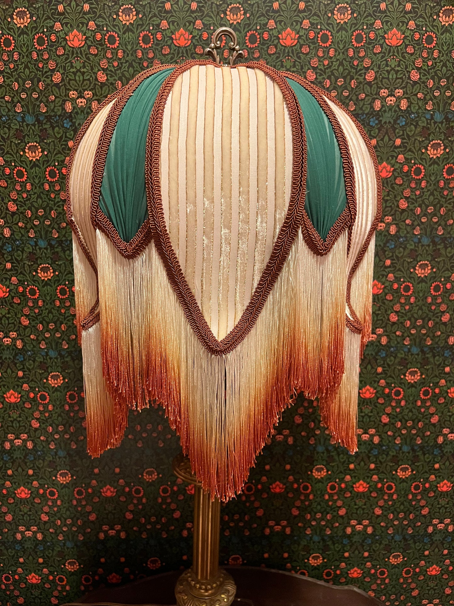 Cream, Rust & Sea Green Striped Lampshade Pair