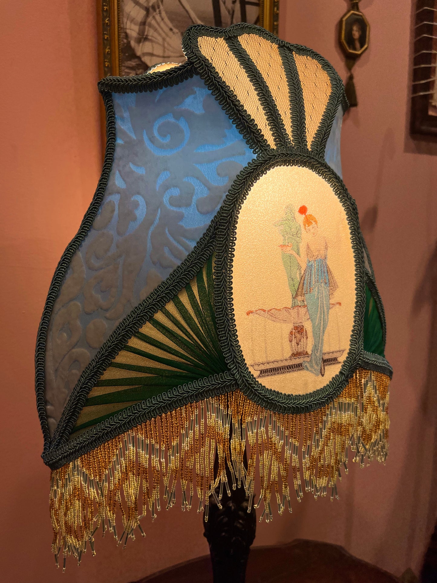 Blue, Green & Gold 1920s Victorian Sugar Shade