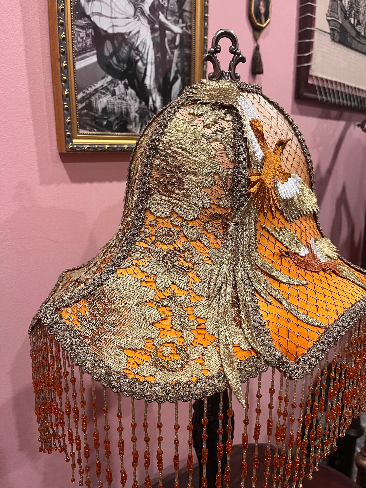 Apricot, Orange & Gold Crane Lampshade