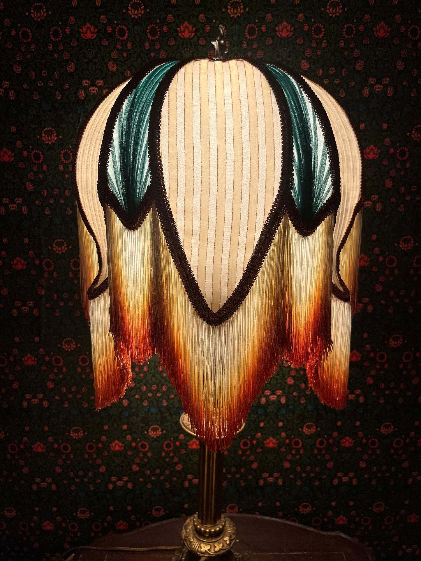 Cream, Rust & Sea Green Striped Lampshade Pair