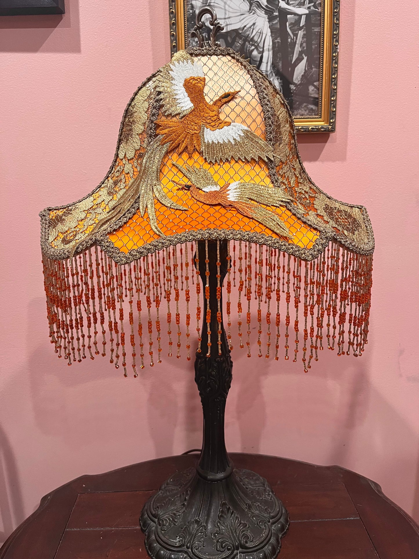 Apricot, Orange & Gold Crane Lampshade