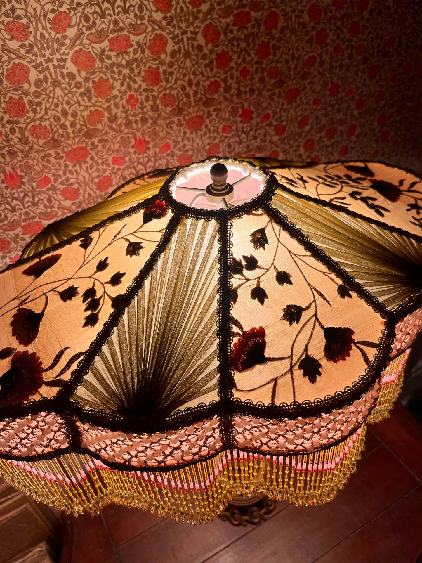 Pink, Olive & Cream Floral Victorian Lampshade